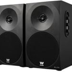 Woxter Dynamic Line 410 – Altavoces estéreo 2.0 Autoamplificados con 150W de potencia, Madera, Woofer de 4 pulgadas, 2 Tweeter, 3.5 mm, RCA, Control volumen, agudos, graves, Bookself Speakers, Negro