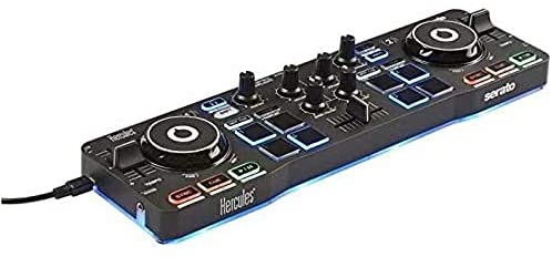 Hercules DJControl Starlight - Controlador de DJ USB portátil 2 Pistas con 8 Pads/Tarjeta de Sonido para PC/Mac, Multicolor