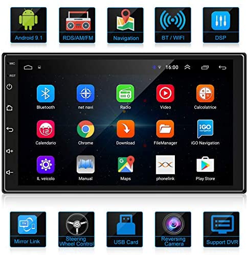 ANKEWAY 2021 Nuevo 2 DIN Android 9,1 DSP+RDS+FM Radio del Coche Navegación GPS 7 Pulgadas 1080P HD Pantalla Táctil +WiFi Internet Multimedia+Bluetooth Manos Libres+Micrófono+Cámara de marcha atrás