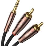 UGREEN Cable RCA a Jack 3.5, Cable RCA Audio Estéreo Algodón Trenzado, Chapado en Oro Conectores Jack 3,5mm Macho a 2RCA Compatible con Altavoces, Amplificador, TV, Barra de Sonido, PC, Móvil, 2Metros