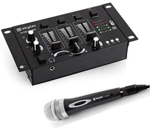 Skytec Mini DJ Set 1 x Mesa de mezclas 3/2-canal 1 x micrófono de mano