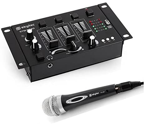 Skytec Mini DJ Set 1 x Mesa de mezclas 3/2-canal 1 x micrófono de mano