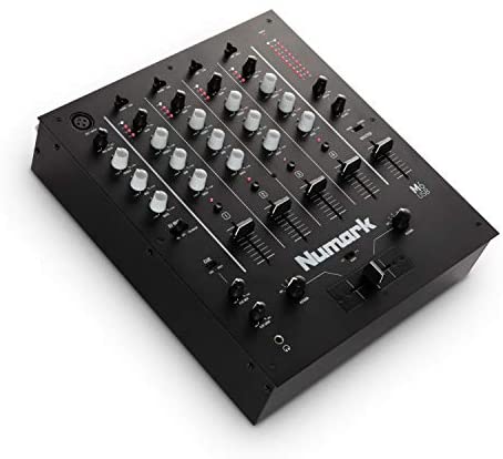 Numark M6 USB - Mezclador DJ de 4 canales, interfaz de audio integrada, EQ de 3 bandas, entrada micro y crossfader reemplazable con control de curva