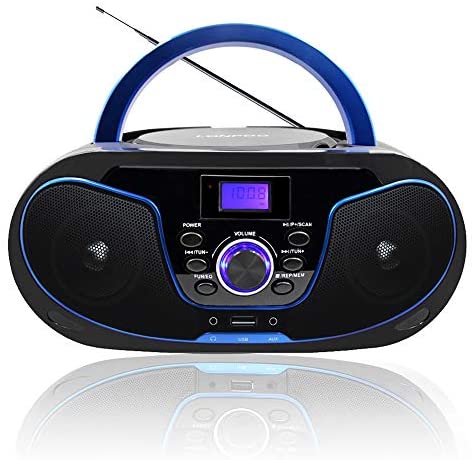 Lectores de CD portátiles，Radio CD / MP3 Portátil Reproductor CD con Bluetooth/FM/USB/AUX-IN/Salida de Auriculares/Estéreo Altavoz (LP-D02)