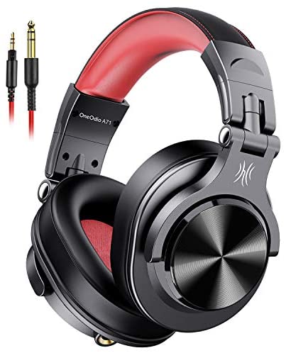 OneOdio A71 Wired Over Ear Headphones, Studio Headphones with SharePort, Professional Monitor Recording & Mixing Foldable Headphones with Stereo Sound for Electric Drum Keyboard Guitar Amp (Red)