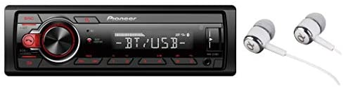 Pioneer MVH-S215BT Stereo Single DIN Bluetooth In-Dash USB MP3 Auxiliary AM/FM Android Smartphone Compatible Digital Media Car Stereo Receiver With ALPHASONIK Earbuds