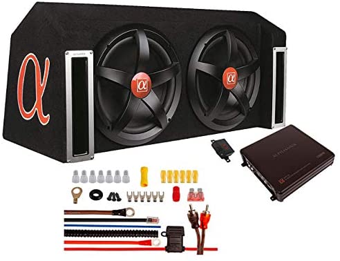 ALPHASONIK APP122 Complete 1500 Watts Dual 12" Subwoofers Car Bass Package with Amplifier and Installation Kit Included - 2 Sub Woofers with Grills in Custom Ported Box Loaded Enclosure, Black