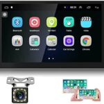 Hikity 10.1 Inch Android Car Stereo with GPS Double Din Car Radio Bluetooth FM Radio Receiver Support WiFi Connect Mirror Link for Android/iOS Phone + Dual USB Input & 12 LEDs Backup Camera