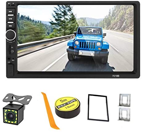 Double Din Car Stereo with Bluetooth & Rear-View Camera：7 inch Touch Screen car Radio Support USB/AUX/FM & Phone Mirror Link