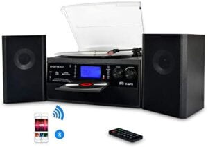 DIGITNOW Bluetooth Record Player Turntable with Stereo Speaker, LP Vinyl to MP3 Converter with CD, Cassette, Radio, Aux in and USB/SD Encoding, Remote Control, Audio Music Player Built in Amplifier
