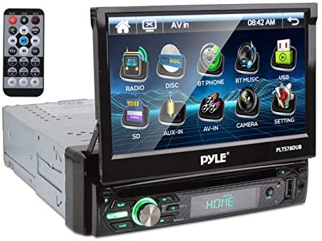 Pyle Single DIN Head Unit Receiver - In-Dash Car Stereo with 7” Multi-Color Touchscreen Display - Audio Video System with Bluetooth for Wireless Music Streaming & Hands-free Calling - PLTS78DUB, BLACK