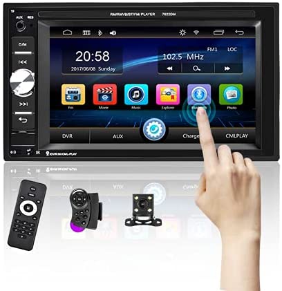 Podofo 2 Din Car Stereo System - Multimedia Car Radio Double Din, 6.2’’ Touch Screen Audio Car MP5 Player Bluetooth/TF/USB/AUX-in/FM/Steering Wheel Controls + Remote Control+Rear View Camera