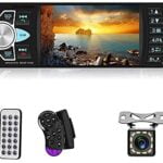 Multimedia Car Stereo Single Din Car Radio 4.1 Inch Digital Screen Bluetooth Audio and Hands Free Calling FM Radio Receiver MP5 Player Support AUX TF USB SWC Remote Control 12 Led Rear View Camera