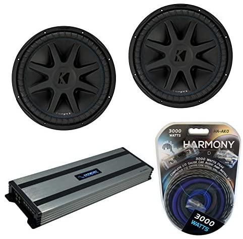 Kicker (2) CVX15 Car Audio CompVX Subwoofer 15" Sub 44CVX152 Bundle with Harmony HA-A1500.1 Amplifier & Amp Kit