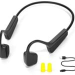 V11 Bone Conduction Headphones Bluetooth 5.0 Wireless Open-Ear Earbuds HiFi Stereo with Mic Waterproof Sports Bone Conduction Earphones for Safe Running Fitness Driving Cycling (Black)