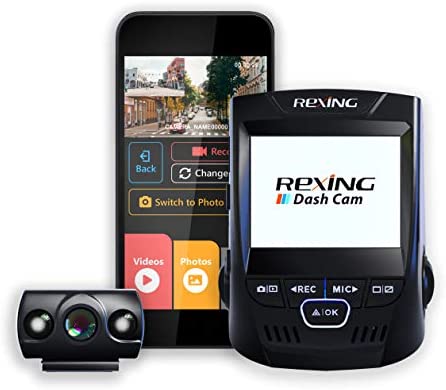 Rexing V1P 2.4" LCD FHD 1080p Wi-Fi 170 Degree Wide Angle Dual Channel Dashboard Camera Recorder Car Dash Cam with Rear Camera, G-Sensor, WDR, Loop Recording Mobile App Supercapacitor