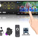 Single Din Touchscreen Radio Bluetooth Car Stereo 4 Inch FM AM Tuner with Rear Microphone Input USB SD AUX Input + Rear View Camera & Steering Wheel Control