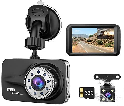 Dash Cam, XUSHIDZ Car Camera Front and Rear Dual Lens Drive Recorder Dashboard with SD Card, 1080P Full HD, 3.0" Screen, Loop Recording, G-Sensor, WDR, Night Vision, Motion Detection, 170° Wide Angle