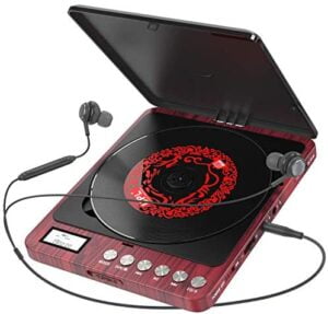 Portable CD Player, 2000mAh Rechargeable Compact Personal CD Player with Double Headphones Jack Support Shockproof/Anti-Skip Protection, Walkman Music Disc Player with Audio Cable (Red)
