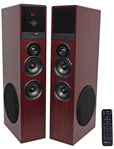 Rockville TM80C Cherry Powered Home Theater Tower Speakers 8" Sub/Bluetooth/USB
