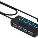 Sabrent 4-Port USB 3.0 Hub with Individual LED Power Switches | 2 Ft Cable | Slim & Portable | for Mac & PC (HB-UM43)
