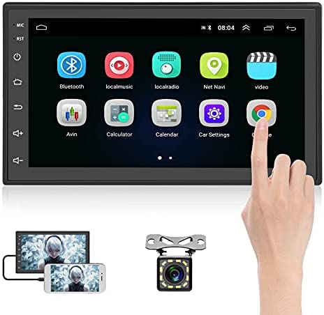 6.8 Inch Android Double Din Car Stereo with Bluetooth ISO Power Cord Touch Screen Car Radio with WiFi GPS Navigation FM Radio Receiver Mirror Link + External Microphone & Backup Camera