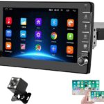Camecho 8 inch Android 9.0 Double Din Radio with Bluetooth 1080P Touch Screen Radio with WiFi Connected GPS/FM/Mirror Link for Android/iOS Phones + Backup Camera