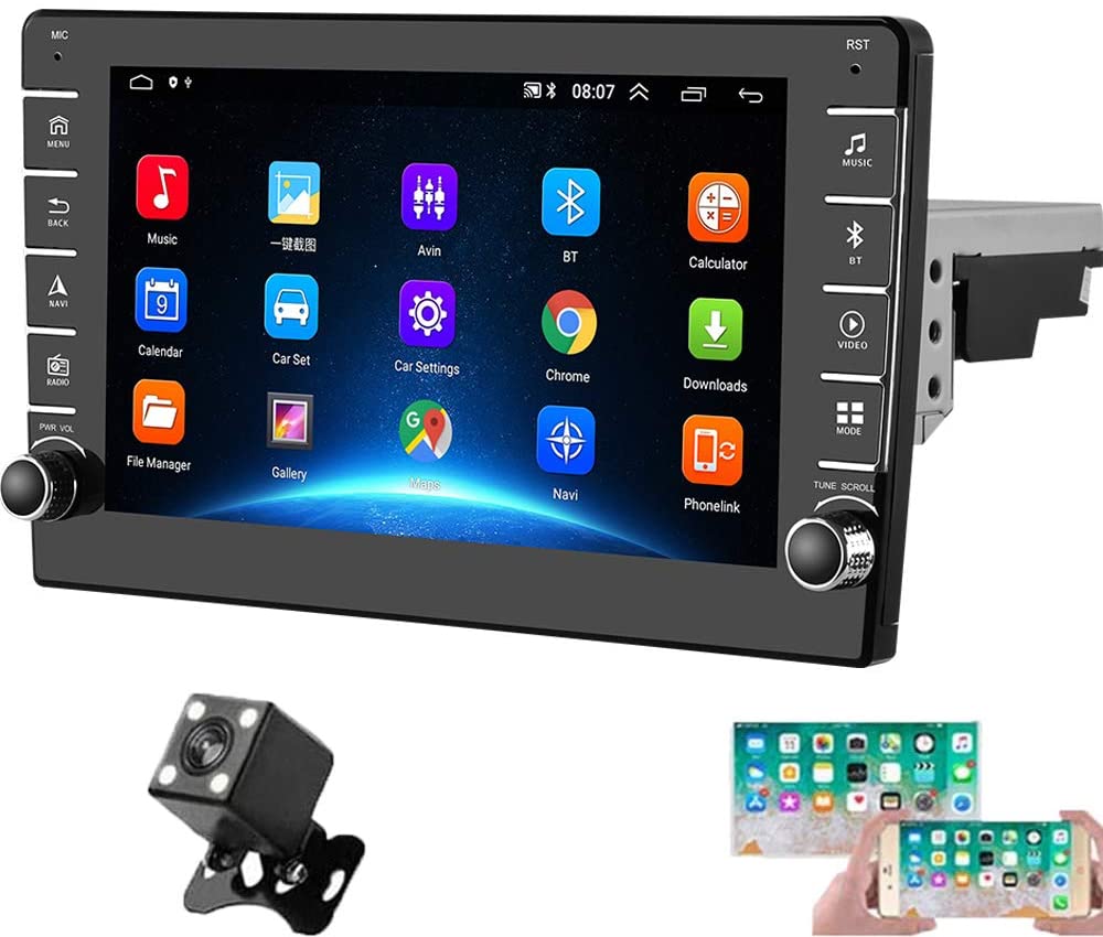 Camecho 8 inch Android 9.0 Double Din Radio with Bluetooth 1080P Touch Screen Radio with WiFi Connected GPS/FM/Mirror Link for Android/iOS Phones + Backup Camera