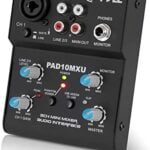 Pyle 2-Channel Audio Mixer - DJ Sound Controller Interface with USB Soundcard for PC Recording, XLR and 3.5mm Microphone Jack, 18V Power, RCA Input and Output for Professional and Beginners - PAD10MXU