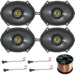 Car Speaker Set Combo Of 4 Kicker 40CS684 6x8" Inch 450W 2-Way Car Coaxial Stereo Speakers + 4 Metra 72-5600 Speaker Connector for Ford, Lincoln, Mazda, Mercury, + Enrock 50ft 16g Speaker Wire