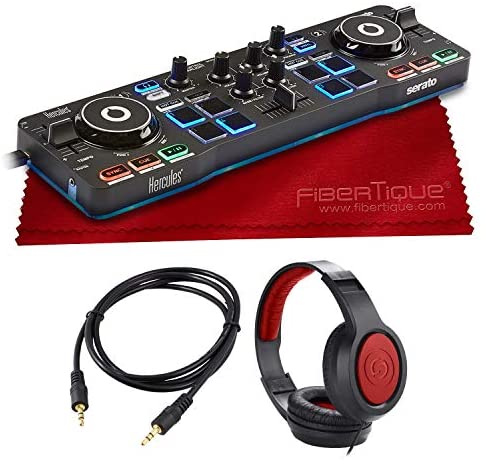 Hercules Compact DJControl Starlight Controller with Built-in sound card for Serato + Headphones + Basic Accessory Bundle