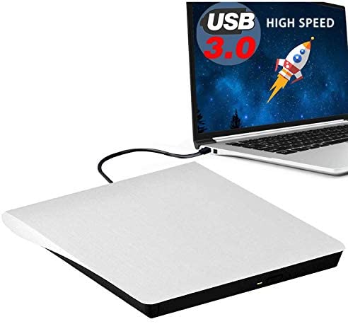 External DVD Drive, USB 3.0 Portable CD/DVD-RW Drive/ DVD Player for Laptop CD ROM Burner Compatible with Laptop Desktop PC Windows Linux OS Apple Mac White