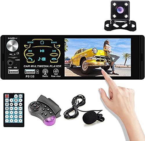 4.1 inch Single Din Car Radio Touch HD capacitive Screen with Bluetooth MP5 Player Support FM Receiver Digital Audio Music Mp3 Player MIC/Dual USB/TF/AUX + Backup Camera Remote Control