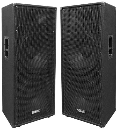 Seismic Audio - FL-155PC - Pair of Dual Premium 15" PA/DJ Speaker Cabinets with Titanium Horns - Wheel Kits and Rear Handles - 800 Watts RMS per Cabinet