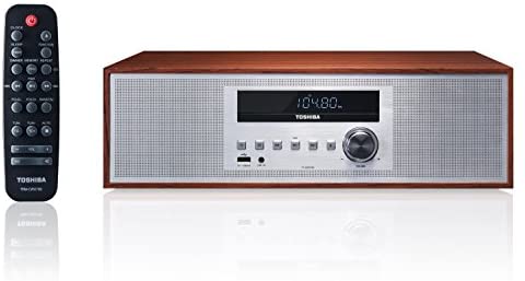 Toshiba TY-CWU700 Vintage Style Retro Look Micro Component Wireless Bluetooth Audio Streaming & CD Player Wood Speaker System + Remote, USB Port for MP3 Playback, FM Stereo Digital Tuner, AUX Input