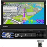CAMECHO Android Car Stereo Flip Out Touchscreen Car Radio [2G+32G] 7 inch Retractable Single Din Bluetooth 1 Din Radio with GPS/FM Radio/Mirror Link for iOS/Android Phones + Rear View Camera