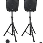 PRORECK PARTY 12 Portable 12-Inch Woofer 2-Way Powered PA Speaker System Combo Set with Bluetooth/USB/SD Card Reader/FM Radio/Remote Control/Speaker Stand