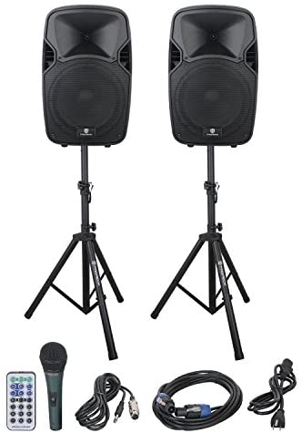 PRORECK PARTY 12 Portable 12-Inch Woofer 2-Way Powered PA Speaker System Combo Set with Bluetooth/USB/SD Card Reader/FM Radio/Remote Control/Speaker Stand