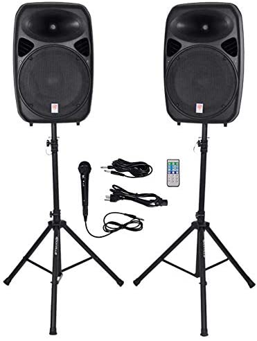 Rockville RPG152K Dual 15" Powered, Bluetooth+Mic+Speaker Stands+Cables