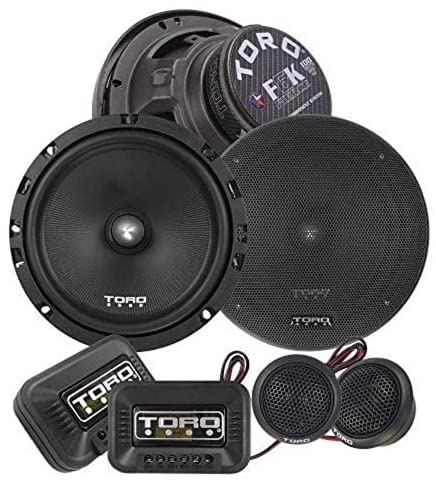 TORO TECH – F6K, 6.5 Inch Component Car Speaker Set - 200 Watt MAX / 100 Watts RMS, 13mm Ferro Fluid Tweeters, 4 Ohm, 1” KSV Voice Coils. Two Speakers, 2 Tweeters, 2 Crossovers, 2 Grills(Sold As Pair)