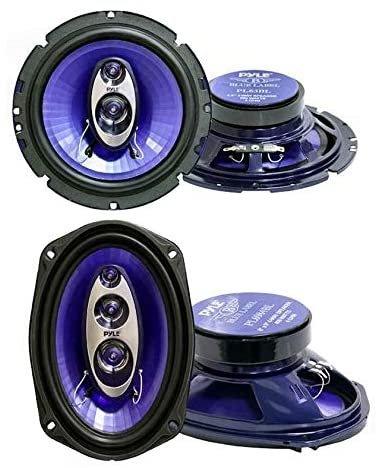 2) Pyle PL63BL 6.5" 360W 3-Way + 2) 6x9" 400W 4-Way Car Coaxial Speakers - Blue