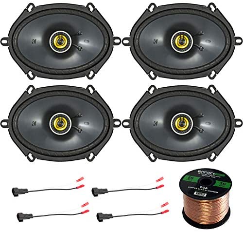 Car Speaker Set Combo Of 4 Kicker 40CS684 6x8" Inch 450W 2-Way Car Coaxial Stereo Speakers + 4 Metra 72-5600 Speaker Connector for Ford, Lincoln, Mazda, Mercury, + Enrock 50ft 16g Speaker Wire