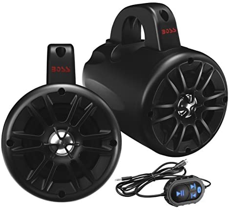BOSS Audio Systems BM40AMPBT Marine Waketower Speaker System - Bluetooth, 500 Watts of Power Per Pair, 250 Watts Each, 4 Inch, Full Range, 2 Way, Marine Grade, Weatherproof, Sold in Pairs