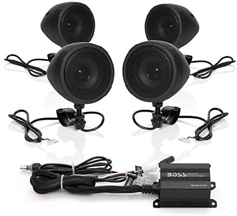 BOSS Audio Systems MCBK470B Motorcycle Bluetooth Speaker System - Class D Compact Amplifier, 3 Inch Weatherproof Speakers, Volume Control, Great for Use With ATVs and 12 Volt Vehicles