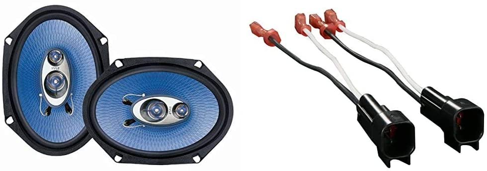 6” x 8” Car Sound Speaker (Pair) - Upgraded Blue Poly Injection Cone 3-Way 360 Watts w/Non-fatiguing Butyl Rubber Surround 70-20Khz Response 4 Ohm & Metra 72-5600 Ford Speaker Harness 1998-UP