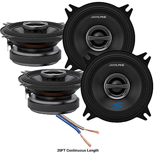 Alpine S-S40 Car Audio Type S Series 4" 180 Watt Speakers - 2 Pair with 20' Wire Package