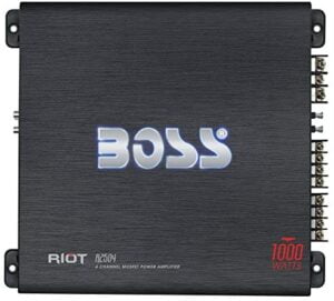 BOSS Audio Systems R2504 - Riot 1000 Watt, 4 Channel, 2 4 Ohm Stable Class AB, Full Range, Bridgeable, Mosfet Car Amplifier with Remote Subwoofer Control