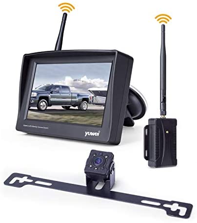 Digital Wireless Backup Camera Kit, 4.3’’ LCD Monitor + IP69 Waterproof Rear View License Plate Reverse Back Up Camera with Super Night Vision for RV, Cars, Trucks, Vans, Trailers