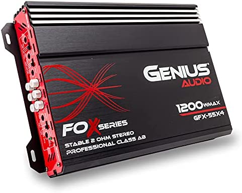 Genius GFX-55X4 1200 Watts-Max Car Amplifier 4-Channels Professional Class-AB 2-Ohm Stable Stereo