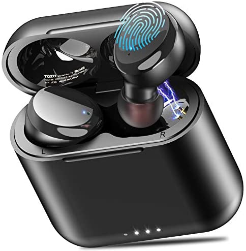 TOZO T6 True Wireless Earbuds Bluetooth Headphones Touch Control with Wireless Charging Case IPX8 Waterproof TWS Stereo Earphones in-Ear Built-in Mic Headset Premium Deep Bass for Sport Black